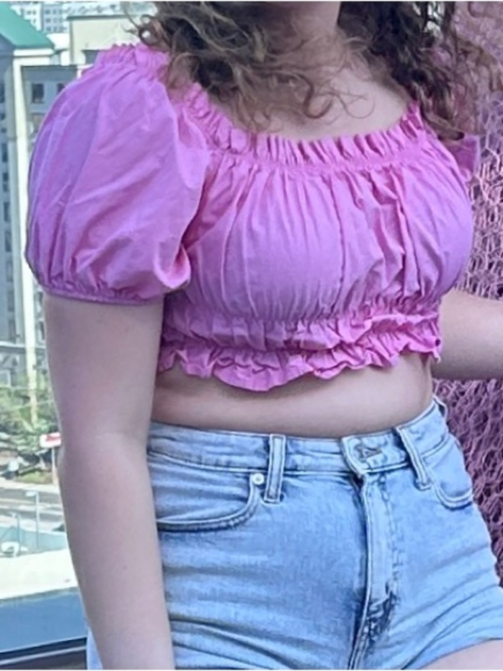 Zara Pink Puff Sleeve Cropped Top